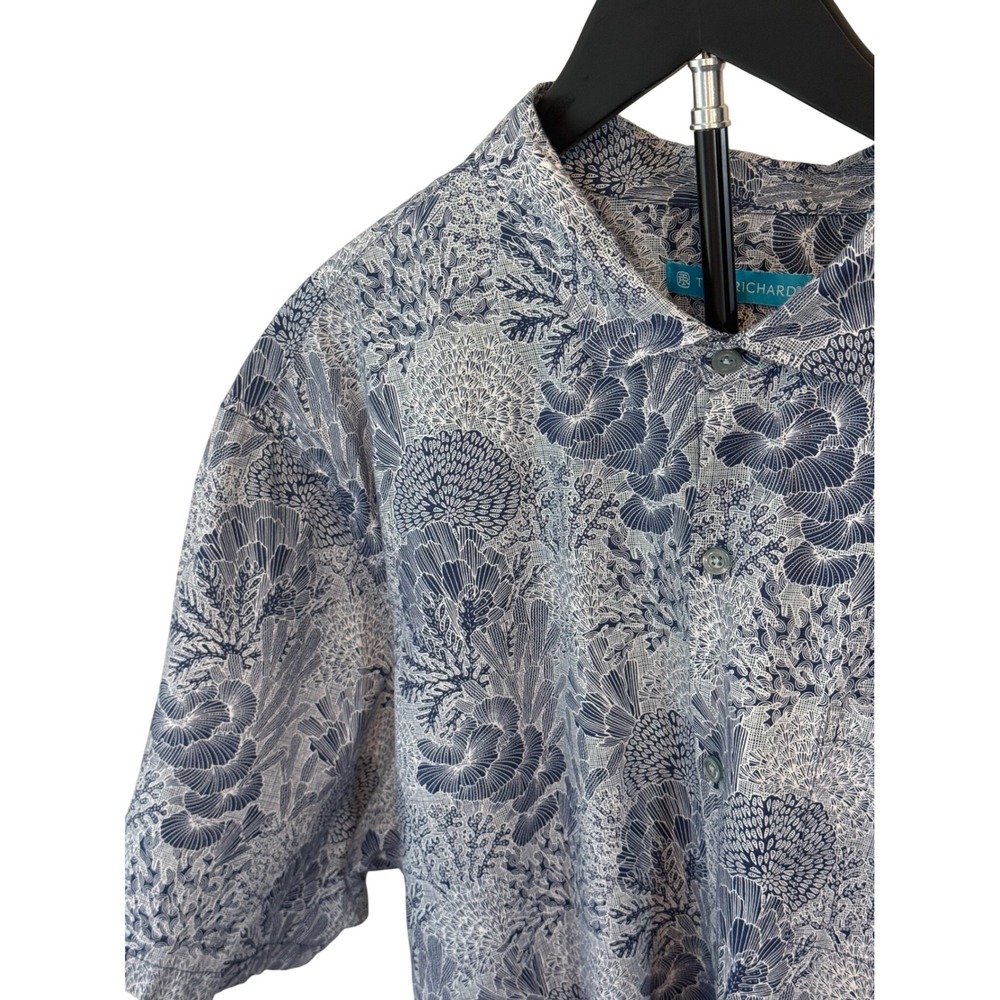 Tori Richard Mens 2XL Blue Coral Print Short Sleeve Button Up Shirt Hawaii Made - Picture 6 of 14